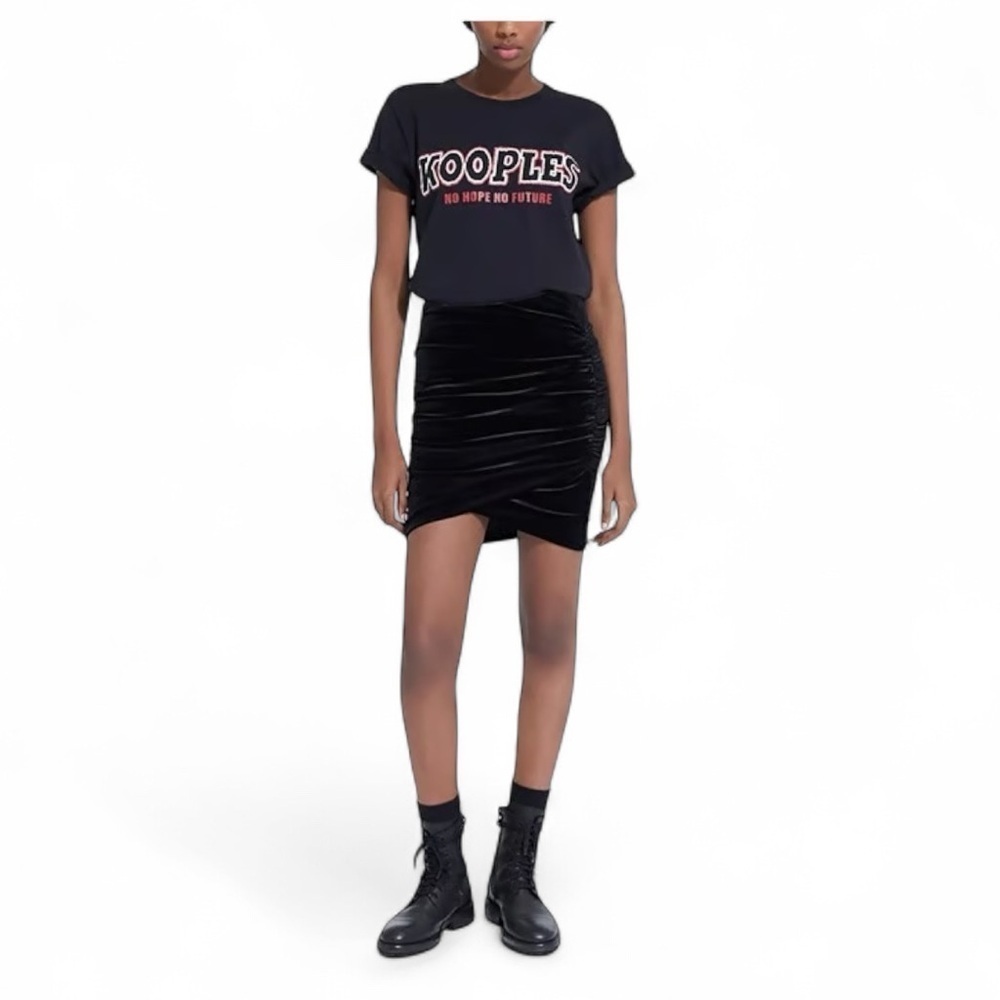 The Kooples Technical Fleece Ruched Mini Skirt Size FR 4 / Size 10/XL US NWT